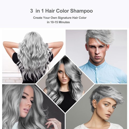 Instant Silver Gray Hair Color Shampoo, Hair Dye Shampoo 3 in 1 for Women Men, Long Lasting Silver Gray Hair Shampoo, Color Shampoo Hair Dye Colors in Minutes