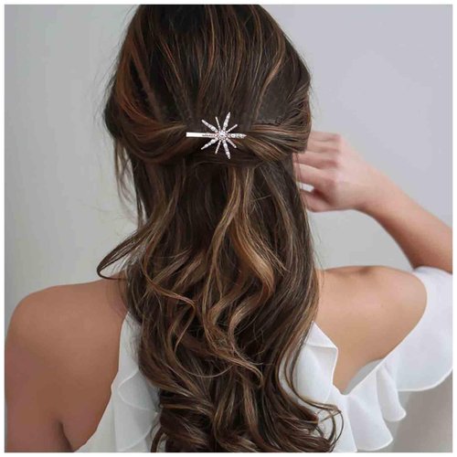 Yheakne Boho Crystal Star Hair Clip Barrette Pearl Hair Pin Clip Vintage Hair Barrette Gold Rhinestone Hairclips Decorative Bobby Pin Wedding Hair Accessories for Women (Gold clip)