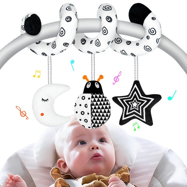 XIXILAND Car Seat Toys for Babies 0-6 Months, Black and White High Contrast Baby Toys 0-3 Months Carseat Toys for Infants 0-6 Months, Stroller Toys Newborn Sensory Infant Toys for 0-18 Months