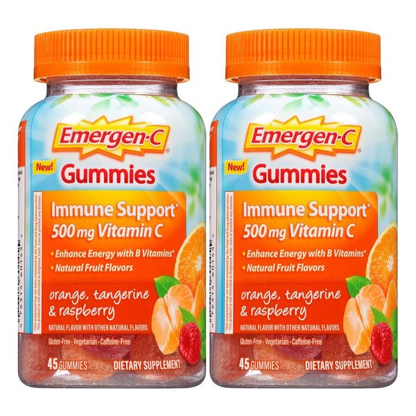 Emergen-c Gummies Immune Support 500 mg vitamin C, Orange Tangerine & Raspberry, 45 Gummies (Pack of 2)