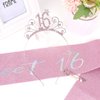 YARIEW Sweet 16 Birthday Sash Headband, Sweet 16 Birthday Decorations for Girls, Birthday Crown and Sash, 16th Birthday Gifts for Girls, Sweet Sixteen Gifts for Girls Pink