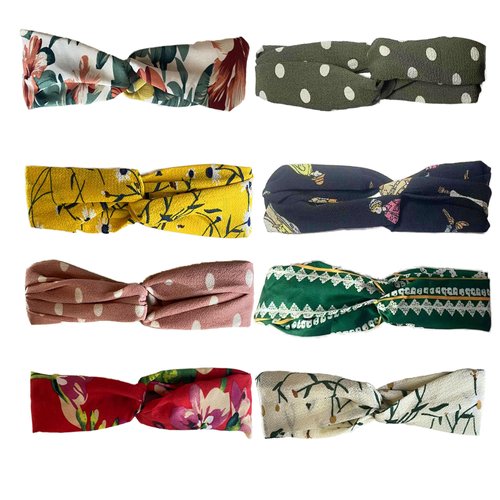 changyexi Hair Headbands for Women Non Slip Stylish Colorful Stretch Wrap Headbands Soft Yoga Headband Workout Accessory Simple Design Everyday Use Hairwear (Flowers (chiffon-8pcs), One size)
