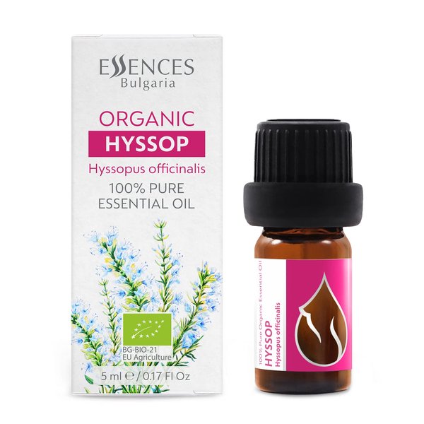 Essences Bulgaria Organic Hyssop Essential Oil 1/6 Fl Oz | 5ml | Hyssopus officinalis | 100% Pure and Natural | Undiluted | Therapeutic Grade | Family Owned Farm | Steam-Distilled | Non-GMO | Vegan