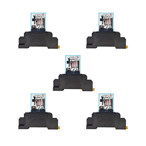 Ximimark 5Sets DC 12V Coil Power Relay LY2NJ HH62P JQX-13F DPDT 8 Pin 10A With Socket Base
