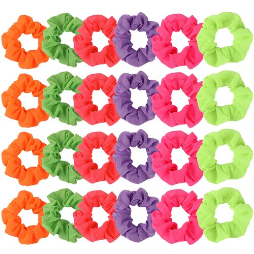 24 Pieces 80s Neon Hair Scrunchy Neon Hair Accessories for Women Scrunchy Tie Chiffon Hair Tie Elastic Hair Bobbles Solid Color Ponytail Scrunchy for Halloween Neon Birthday Party (Multicolor)
