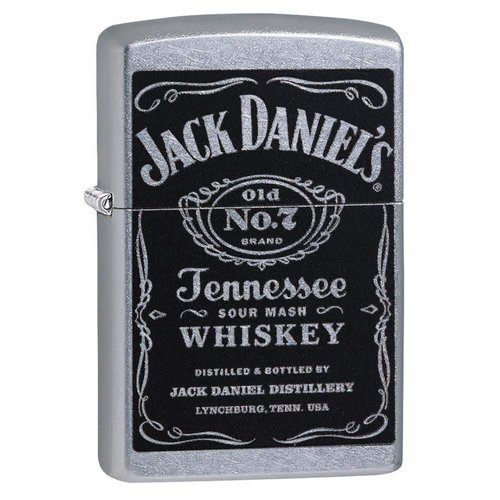 Zippo Jack Daniel's Tennessee Whiskey Label Street Chrome Pocket Lighter, 5 1/2 x 3 1/2 cm