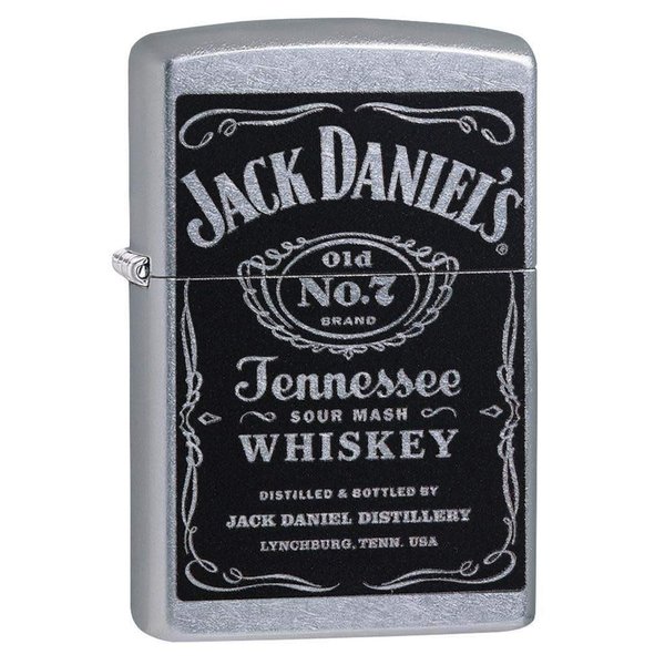 Zippo Jack Daniel's Tennessee Whiskey Label Street Chrome Pocket Lighter, 5 1/2 x 3 1/2 cm