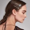 2pcs Vintage Star Moon Hair Pin Metal Alloy Rhinestone Bobby Pins Hair Accessories for Woman (Silver)