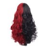 Beweig Half Red Black Wigs with Bangs Long Curly Wavy Cosplay Wig Synthetic Heat Resistant Halloween Costume Wig With Wig Cap
