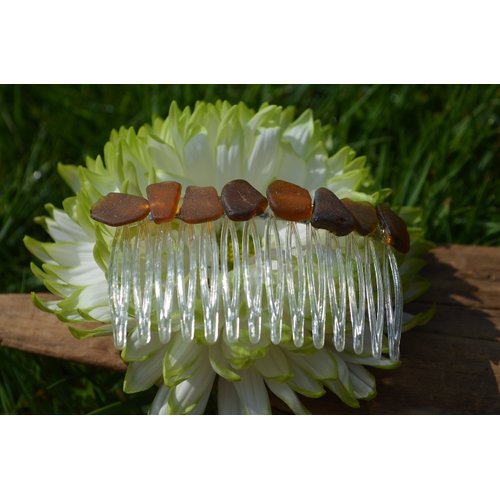Small Brown Bits of Sea Glass Hair Comb