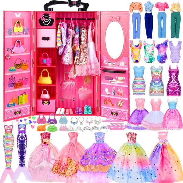172 Pcs Doll Clothes and Accessories with Closet, Princess Gowns, Fashion Dresses, Top & Pants, Swimsuits, Shoes, Hangers, Doll Dress up Toys for Girls Kids Toddlers Gifts Fit for 11.5 Inch Doll