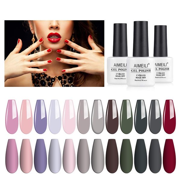 AIMEILI Soak Off Neutral Gel Nail Polish Color for Mother's Day U V LED Nude Brown Pink Red Gel Set Of 12pcs X 8ml - Kit Set 2
