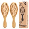 Pack of 2 Bamboo Hair Brushes, 100% Natural Eco-friendly Hair Brush with Bamboo Bristles, Massages Scalp Anti-Static Hair Detangle for All Types, Lightweight (Oval)