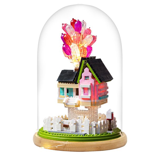 Insgen House Building Blocks Kit Toys Set, Mini 1243 Pcs Micro Bricks Collectible Creative Teen Girl Gifts Age 14 and Up, Dust Cover, Wooden Base Up Balloon Castle Toys DIY Decoration Home