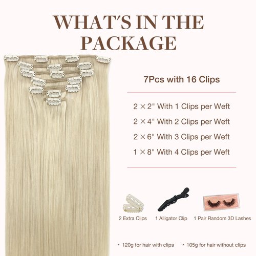 GOO GOO Clip in Hair Extensions Real Human Hair, 20inch 120g 7Pcs, 60A Platinum Blonde, Remy Human Hair Extensions Clip ins for Women, Natural Human Hair