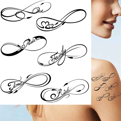 Dopetattoo 6 sheets Temporary Tattoos Infinity Symbols Family Symbol Love for Women Fake tattoos for Neck Arm Face Body