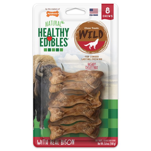 Nylabone Healthy Edibles WILD Natural Long-Lasting Dog Treats - Dog Bone Treats - Bison Flavor, Small (8 Count)