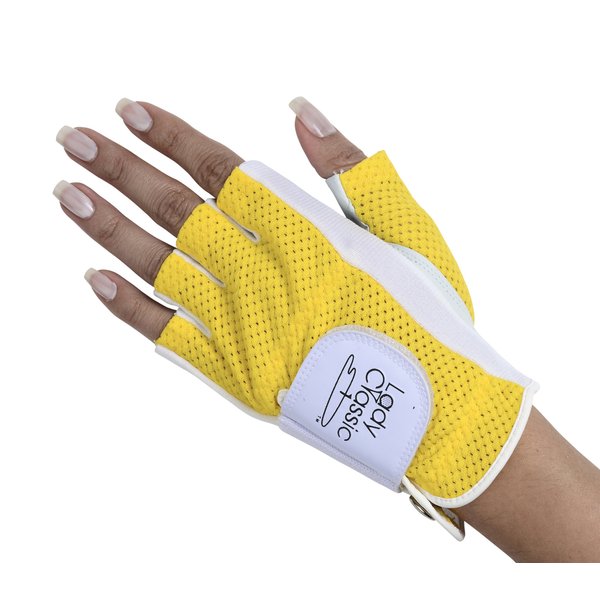 Lady Classic Cabretta Womens Solar Half 1/2 Finger Golf Glove - Left Hand, Yellow & White, Medium (CLH02WTYE)