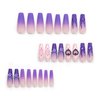 LPOODDNU Press on Nails Long Purple Fake Nails 3D Flower Acrylic Nails Extra Long Nails Press ons Glossy Glue on Nails with Flame Flower Pattern Cute Stick on Nails for Women Finger Manicure 24Pcs