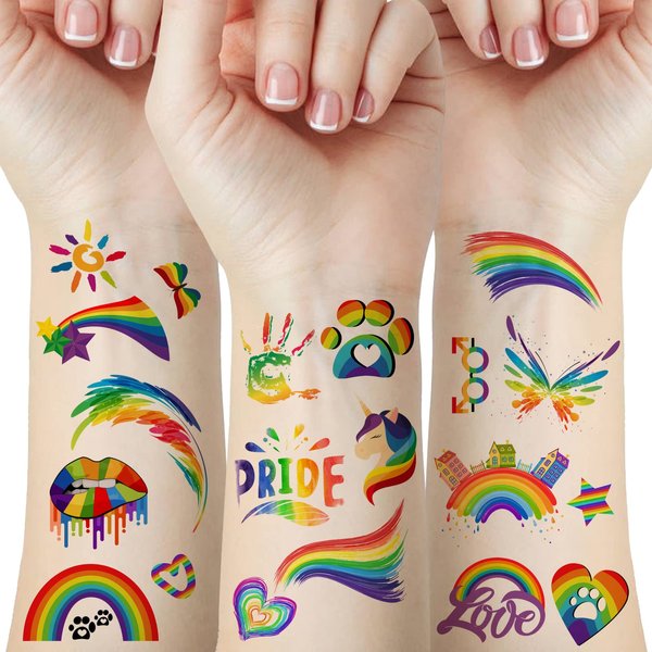 75 Pcs Pride Decorations Tattoos, Gay Pride tattoos Accessories, 15 Sheets LGBT Rainbow Butterfly Flower Heart Love Temporary Tattoo Stickers for Pride Equality Parades and Celebrations