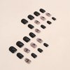 24Pcs Square Press on Nails Short Fake Nails Summer Stick on Nails Black Color False Nails with Butterfly and Vine Designs Cute Acrylic Nails Short Square Glue on Nails for Women & Girls