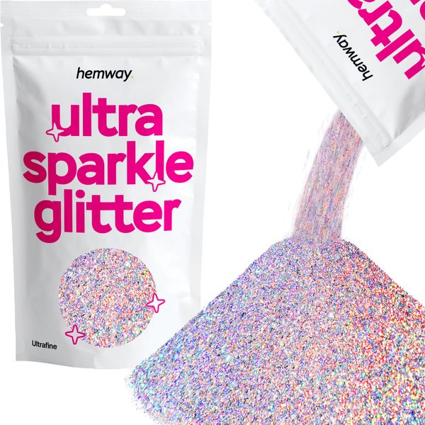 Hemway Premium Ultra Sparkle Glitter Multi-Purpose Metallic Flake for Nail Art, Cosmetic Graded, Makeup, Festival and Hair 100g / 3.5oz - Ultrafine (1/128 0.008 0.2mm) - Silver Holographic