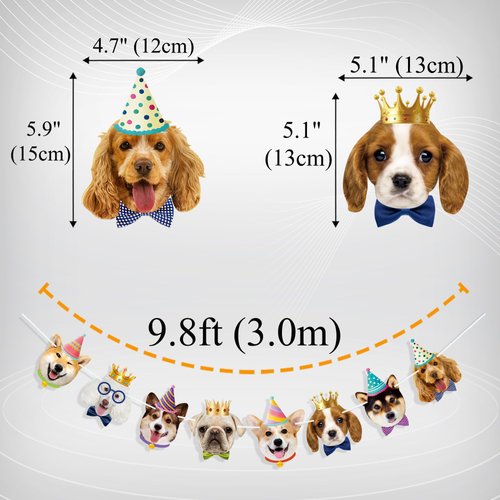 Uniwish Dog Faces Banner Garland Dog Theme Birthday Party Supplies for Boys Girls Puppy Dog Party Decorations Pet Dog Birthday Banners Hanging Decor