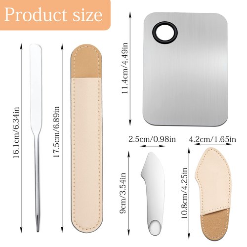 3 Pcs Makeup Foundation Spatula Spoon Tool Set, Make Up Mixing Palette Tray, Stainless Steel Skin Care Spatula, Cosmetic Scoop Scraper for Skincare Face Eye Cream (Silver)