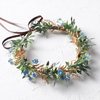 KorViSHOW Handmade Dried Flower Crown - Golden Green Leaves Blue Fairy Flower Headband Floral Headpiece for Women Girls Teens Kids Hawaiian Party Wedding Beach Festival