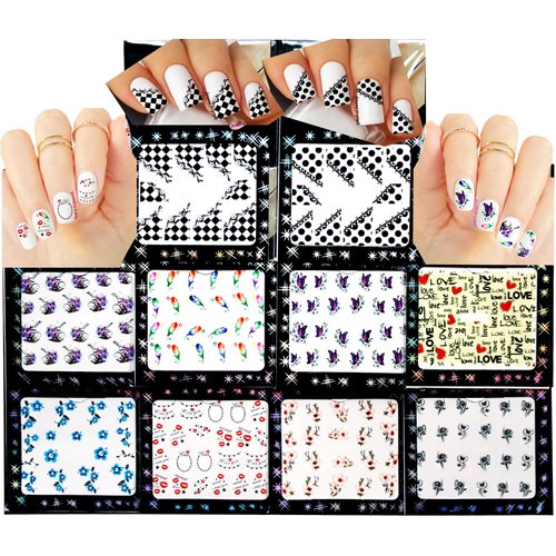 Nail Art Water Tattoo Decals - Multifarious Types & Colors Corner, Full Cover & Stand Alone Tattoos Pack of 10