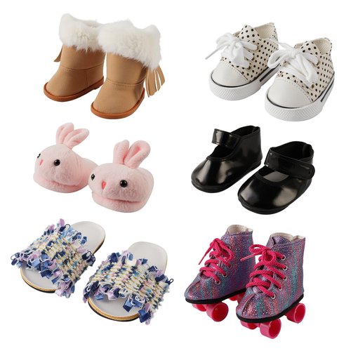 BABESIDE 6 Pairs of Doll Shoes fit 18 Inch Doll Girl, 18 Inch Doll Shoes Include Boots, Leather Shoes, Skates, Slippers, Snow Boots