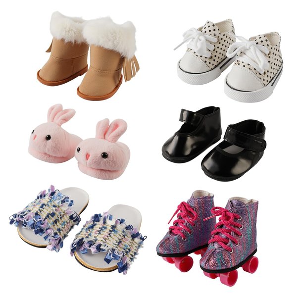 BABESIDE 6 Pairs of Doll Shoes fit 18 Inch Doll Girl, 18 Inch Doll Shoes Include Boots, Leather Shoes, Skates, Slippers, Snow Boots