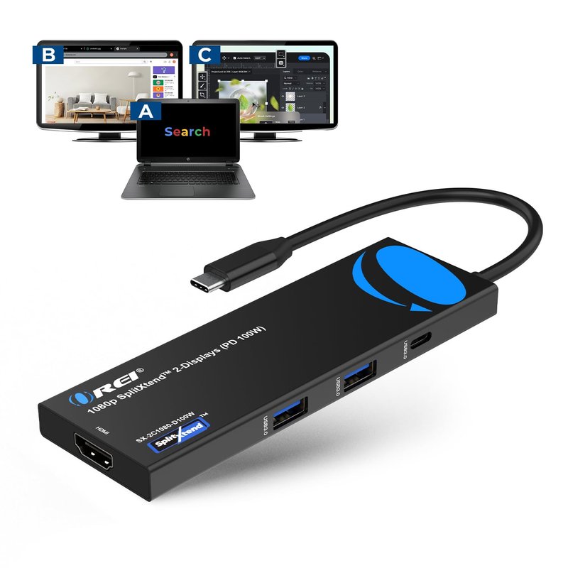 OREI SplitExtend Laptop Docking Station 4K Dual Monitor - 2X USB 3.0 ...