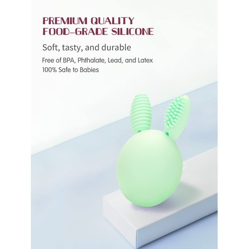 Bunny Eggy Baby Teething Toy Easter Bunny Infant Teether Rabbit Egg Rattle Toy Teething Pain Relief for Babies Boys Girls - Mint