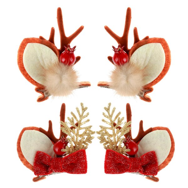TIESOME Christmas Hair Clips, 4 PCS Xmas Hair Accessories Cute Reindeer Antlers Headband Ears Hair Accessory Antlers Headdress Hairpin for Women Girls Kids Adults and Party Favors(B)