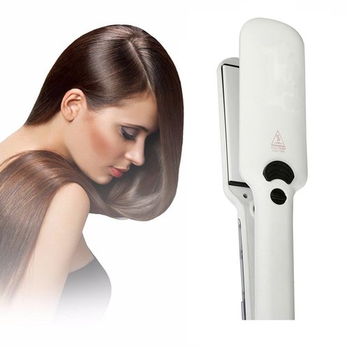 Steam Hair Straightener Brush Infrared Dual Voltage Professional Ceramic Tourmaline Flat Iron Hair Straightening 360°Swivel Cord Anion Care for Short Hair Thick Hair, White