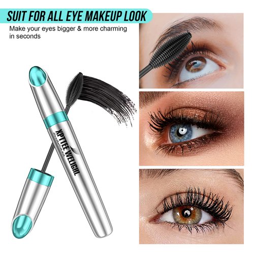 Fiber Mascara, Mascara Black,4D Silk Fiber Mascara, Natural Waterproof Smudge-proof Mascara Black Mascara Thickening Lengthening,Exquisitely Full,Eyelash Primer Brush