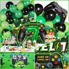 Vlipoeasn 90PCS 7th Birthday Video Game Party Decorations for Boys Set Green 7th Birthday Supplies -7th Video Game Backdrop, Balloons, Tablecloth, Gamer and 7 Foil Balloons for 7th Birthday Party