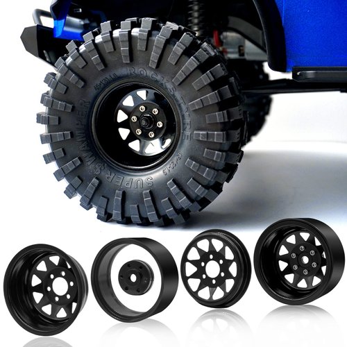 OGRC 4PCS Aluminum 1.9 Inch Beadlock Wheels Negative Offset Wheel Rims for TRX4 TRX6 SCX10 I II III 90046 AXI03007 Redcat GEN7 GEN8 RC4WD D90 1/10 RC Crawler - 12mm Hex (Black)