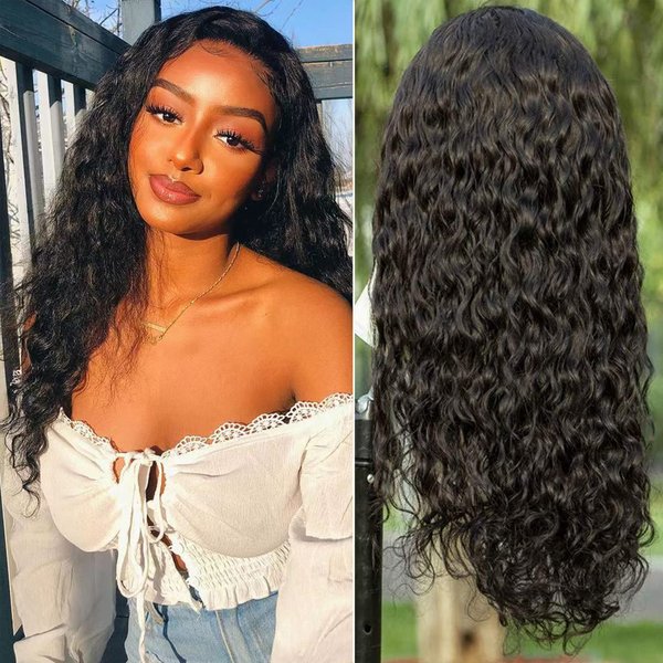 Ylubbiuv Water Wave Lace Front Wigs Human Hair for Black Women 13x4 HD Lace Frontal Wigs Human Hair Brazilian Virgin Wet and Wavy Lace Front Wigs Pre Plucked with Baby Hair 150% Density Natural Color (28 inch)