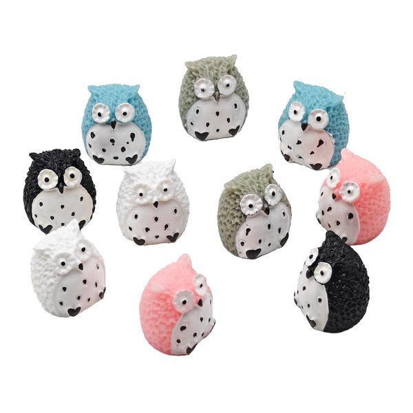 10 Pcs Mini Resin Owl Set, Mini Birds Dollhouse Miniature Tiny Owl Figurines, Mini Bird Resin Animals Landscaping Decoration,Cute Stuff Accessories for Party,Cake,Fairy Garden Decorations