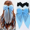 GOORAIFU Hair Bows for Women, 3pcs Black White Blue Hair Clips Girls, Hair Barrettes with Long Tail Chiffon Ribbons Cute Hair Accessories