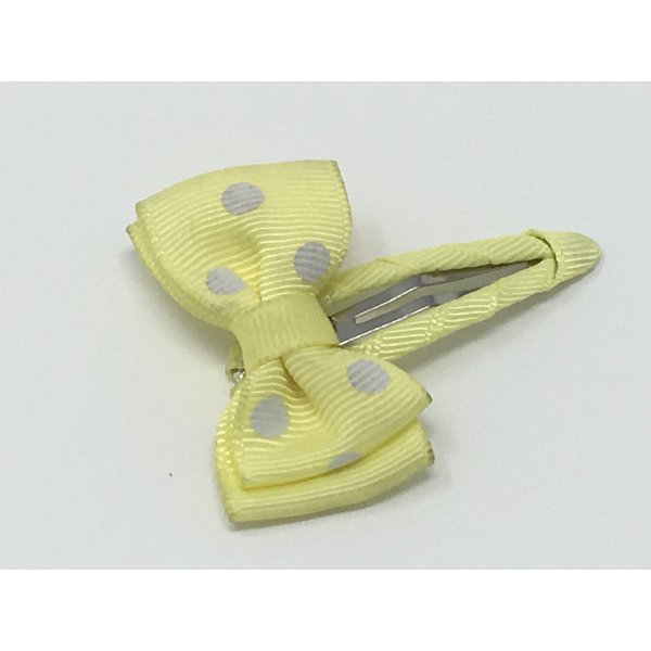 Snap Clip, Hair Bow, White and Yellow Hair Bow, Polka Dot Hair Bow