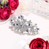 EVER FAITH Austrian Crystal Bridal Hibiscus Cream Simulated Pearl Hair Clip Barrette Blue Silver-Tone