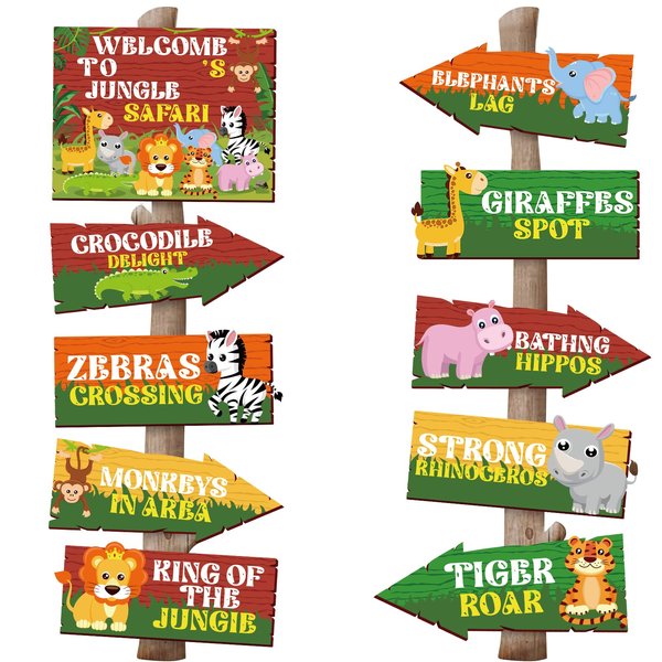 Hooqict 20 Pieces Safari Party Sign for Jungle Party Decorations Safari Decorations Directional Signs Classroom Wild Animal Birthday Party Decorations Zoo Theme Party Supplies Welcome Signs