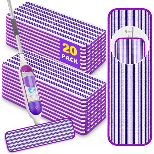 20 Pack Reusable Mop Pads Compatible with Swiffer PowerMop, Microfiber Pads Refills Machine Washable Up to 100 Times Wet Dry Use Suitable for All Floor Types