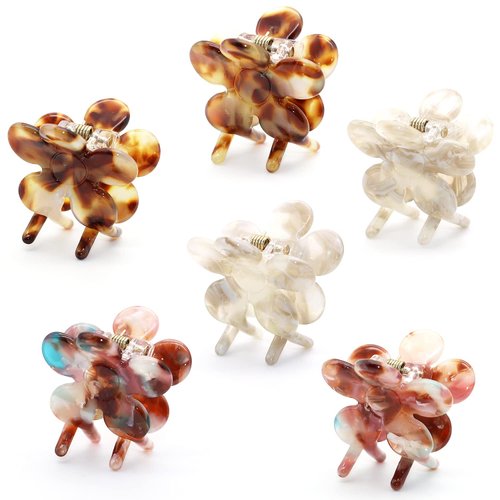 Cobahom 6 Pack Mini Hair Clips Flower Hair Claw Clips 1.26 Inch Hair Clip Cellulose Acetate Jaw Clamps for Thin Hair Styling Accessories No-Slip Hair Clamp for Women Girls, Multicolor