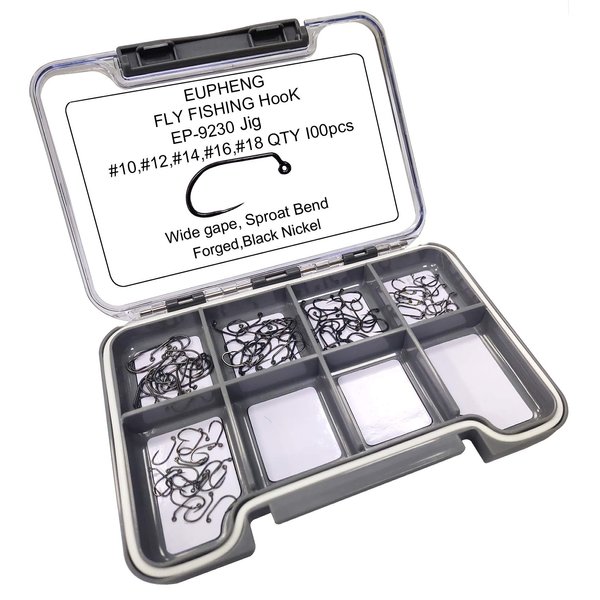 Eupheng Prime Assortment Barbless Fly Fishing Hooks Dry Wet Nymph Streamer Caddis Shrimp Pupea Jig Collection High Carbon Competition