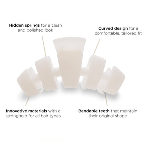TELETIES - Medium Hair Clip - Strong Grip, Bendable Teeth, Comfortable Curved Design - Ideal for Medium-Thick Hair - For All Hair Textures - Coconut White