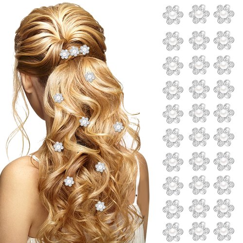 30Pcs Mini Pearl Hair Clips for Girls Hair Pins Rhinestone Hair Claw Clips, CYHYII Non Slip Hairpin Cute Hair Barrettes Small Flower Hair Accessories for Women Thin Hair Wedding Decorations